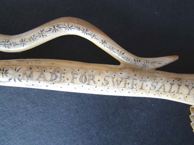 A fine and rare 19th century sailor made Whalebone Pie Crimper inscribed "Made for 'SWEET SALLY' by Thomas Allen 1859." — image 2